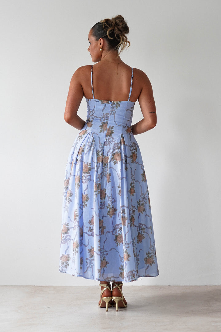 Tess Floral Print Skater Midaxi Dress | Blue