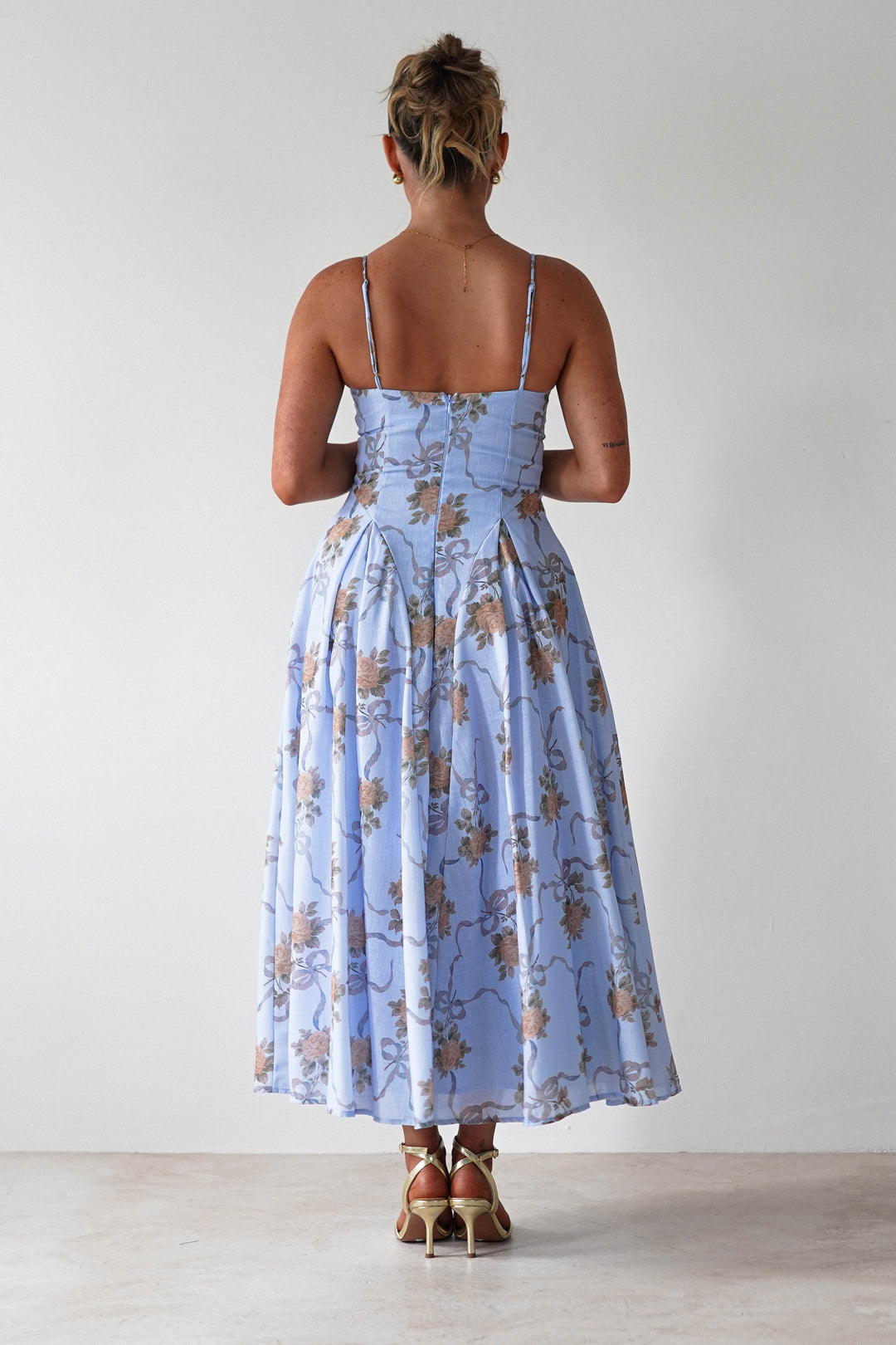 Tess Floral Print Skater Midaxi Dress | Blue