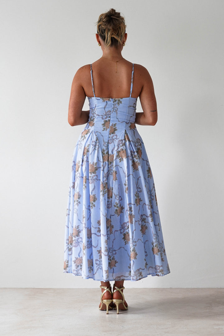 Tess Floral Print Skater Midaxi Dress | Blue