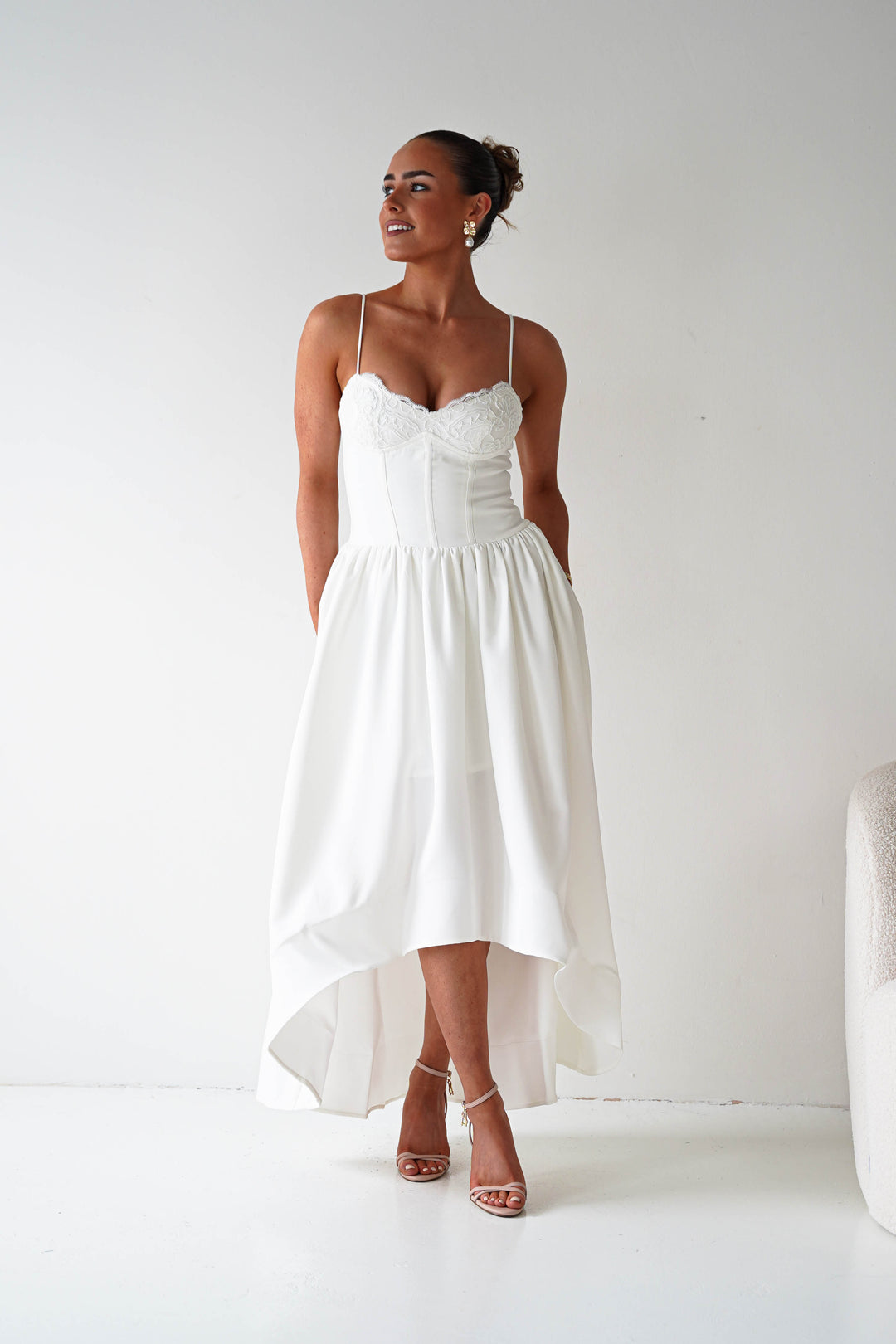 Hartley Lace Corset Midi Dress | White