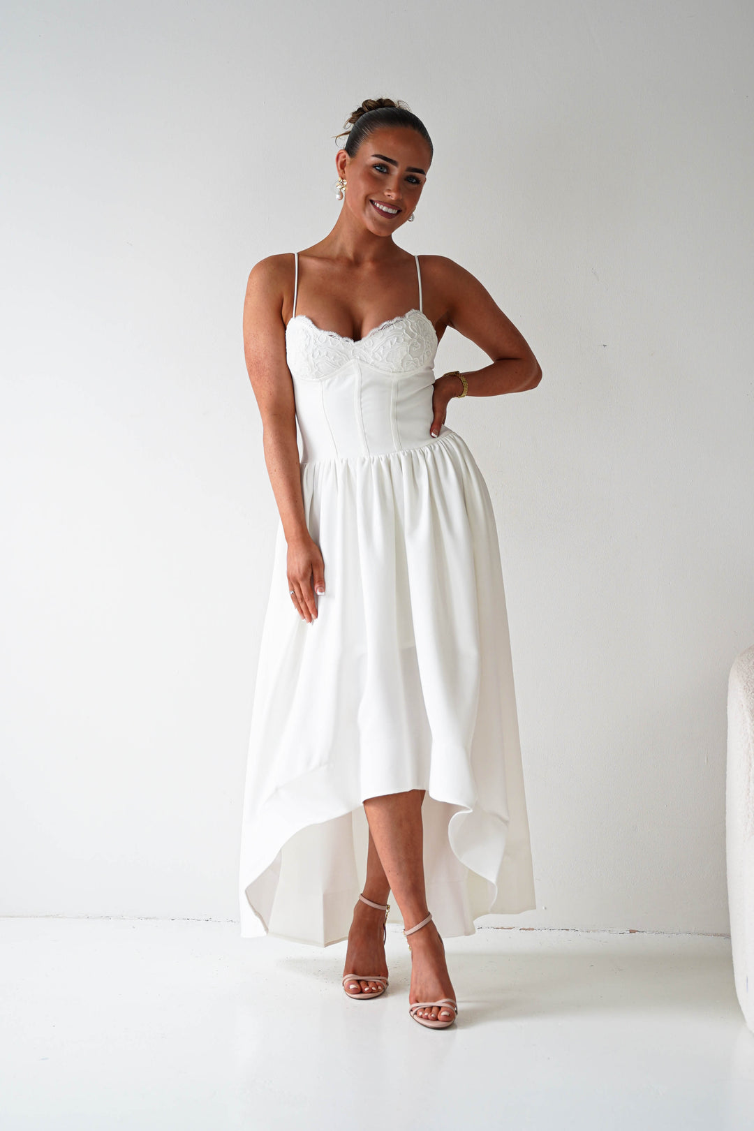 Hartley Lace Corset Midi Dress | White
