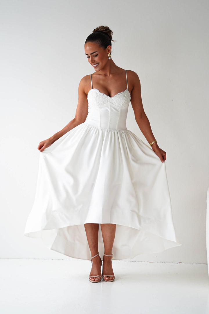 Hartley Lace Corset Midi Dress | White