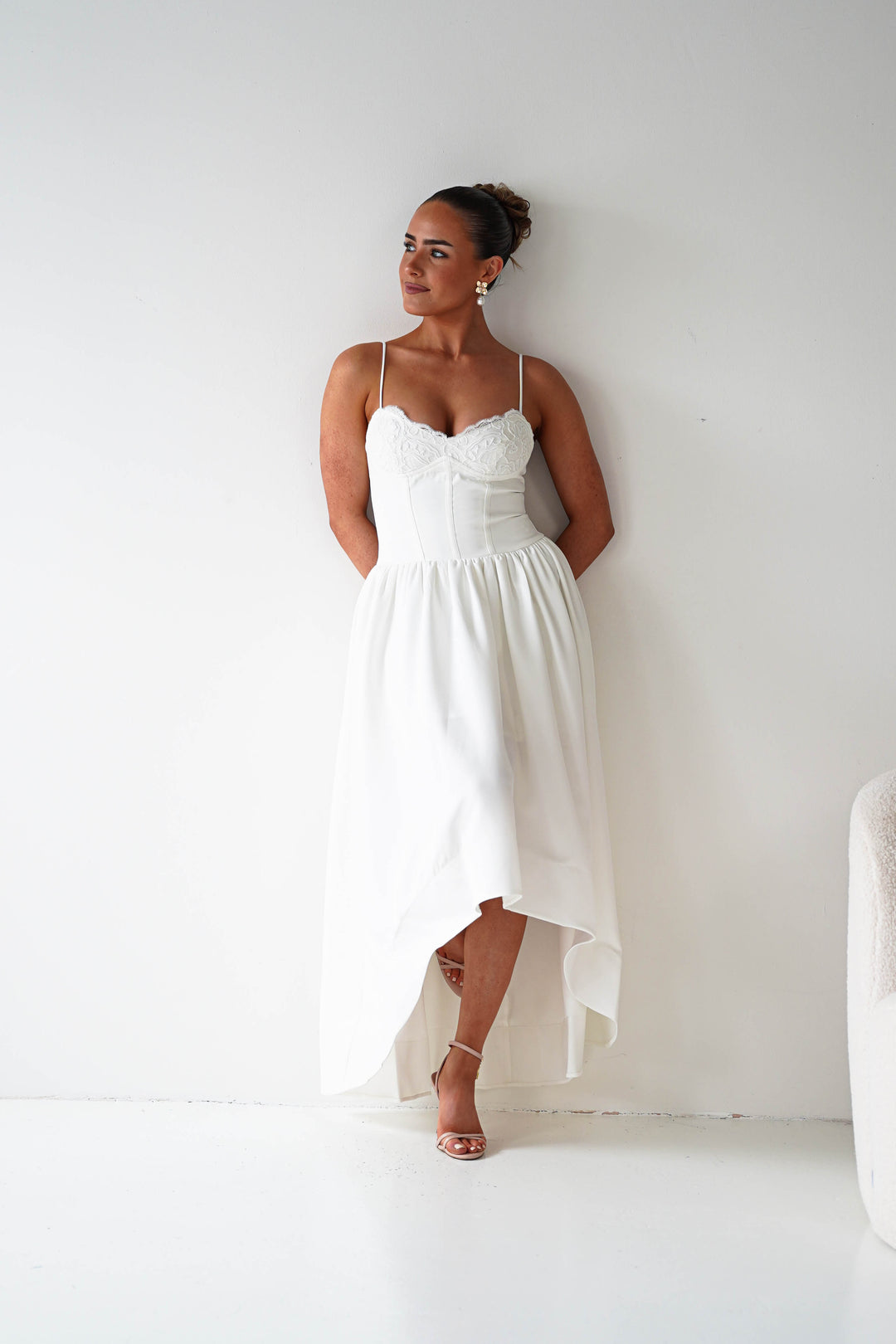 Hartley Lace Corset Midi Dress | White