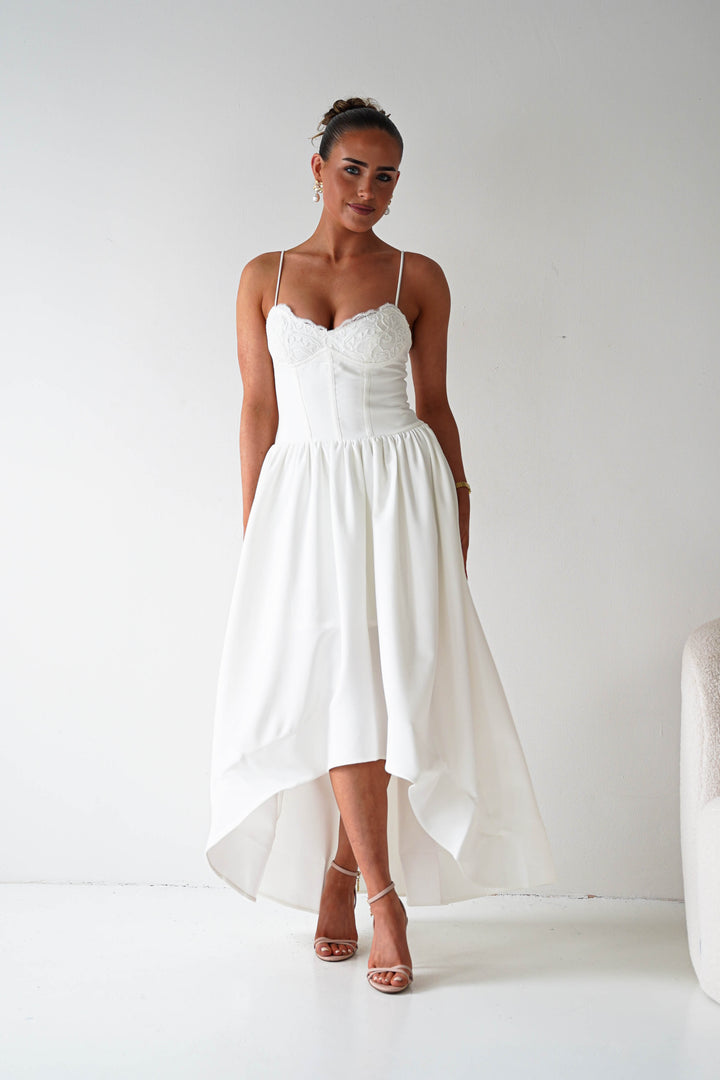 Hartley Lace Corset Midi Dress | White