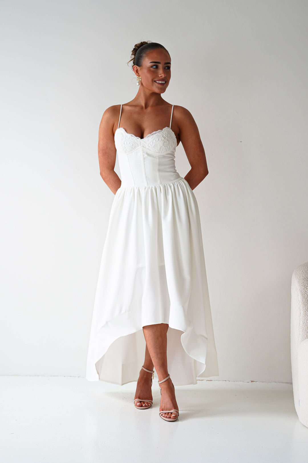 Hartley Lace Corset Midi Dress | White
