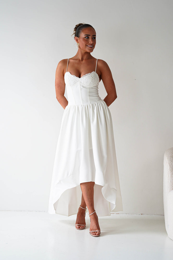 Hartley Lace Corset Midi Dress | White
