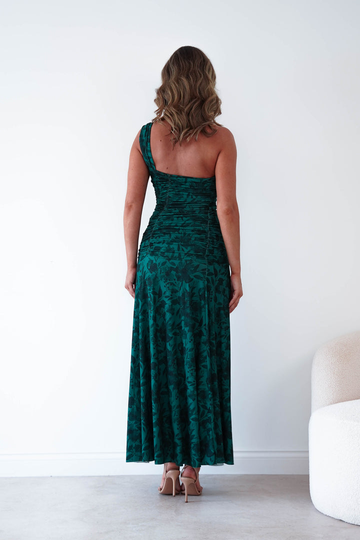 Jessie Floral Print Ruched Maxi Dress | Green