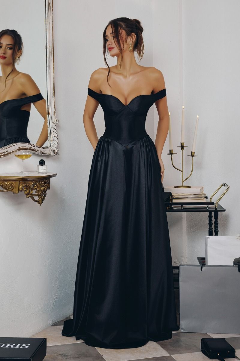 Irenia Off The Shoulder Structured Maxi Gown | Black