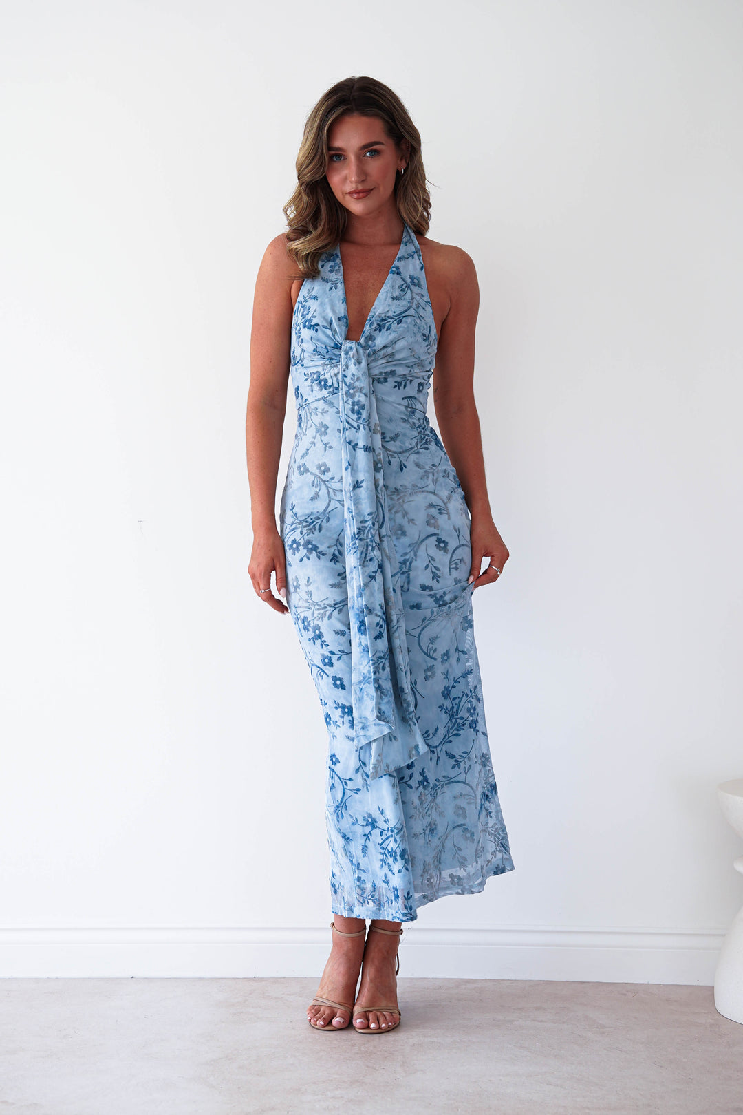 Lena Jacquard Halterneck Maxi Dress | Blue