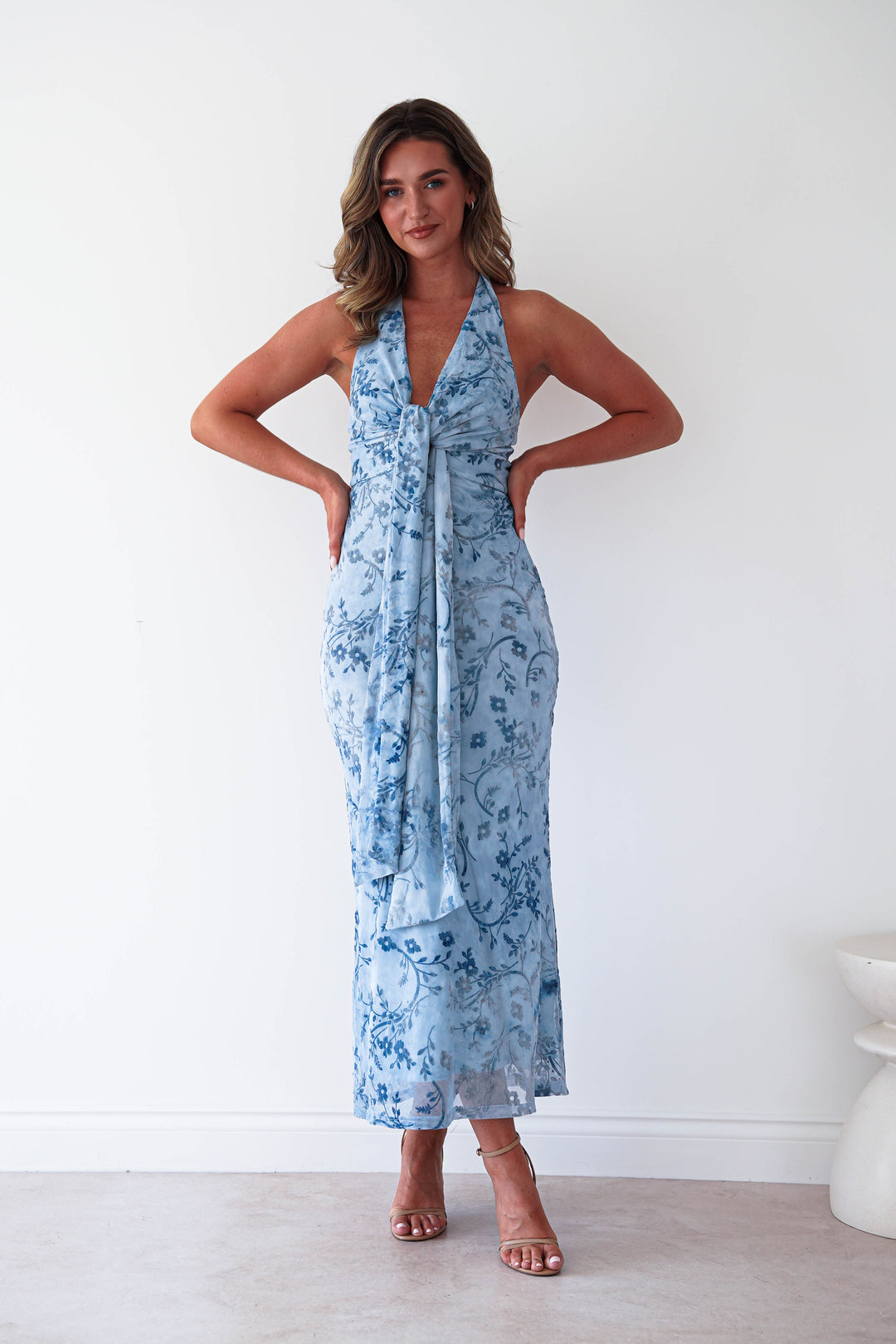 Lena Jacquard Halterneck Maxi Dress | Blue