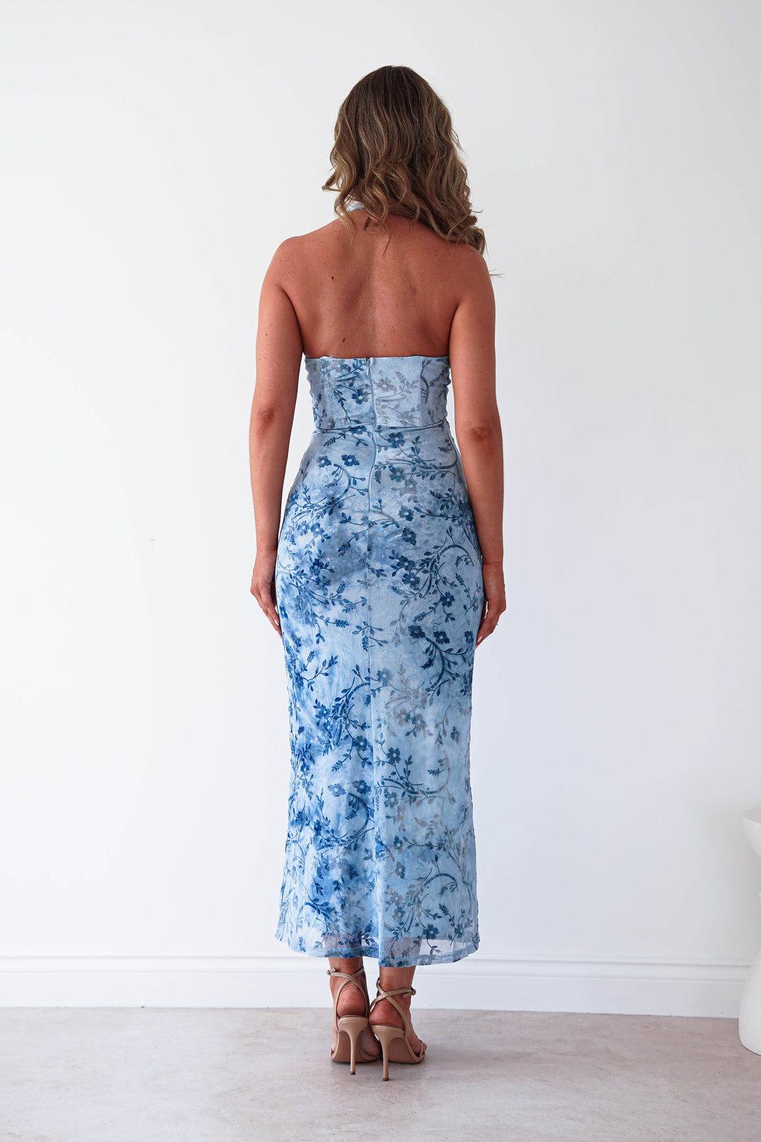 Lena Jacquard Halterneck Maxi Dress | Blue