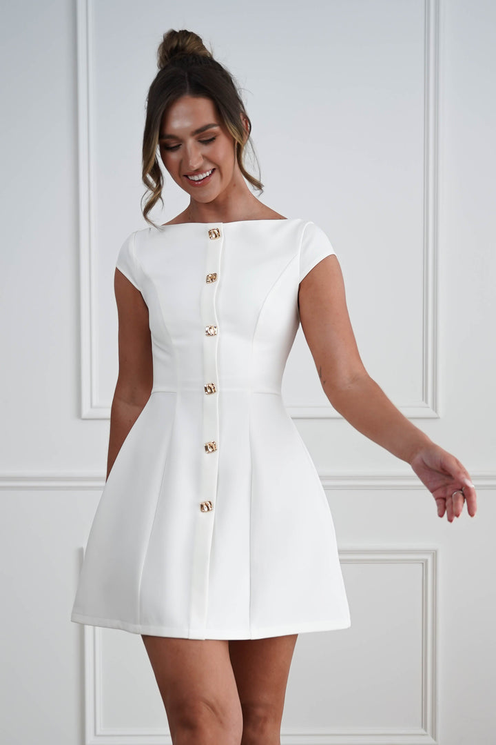 Desiree Cap Sleeve Mini Dress | White