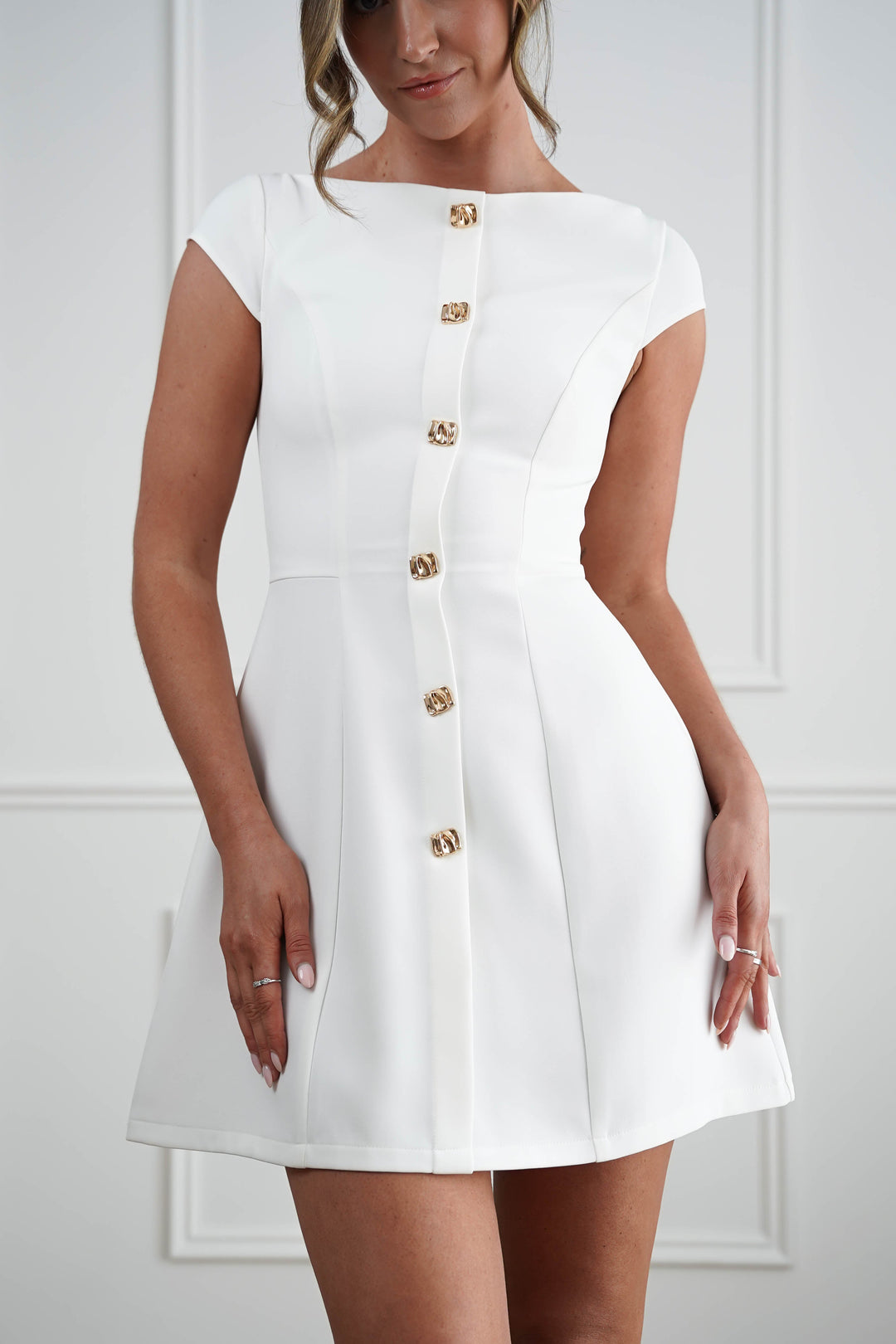 Desiree Cap Sleeve Mini Dress | White
