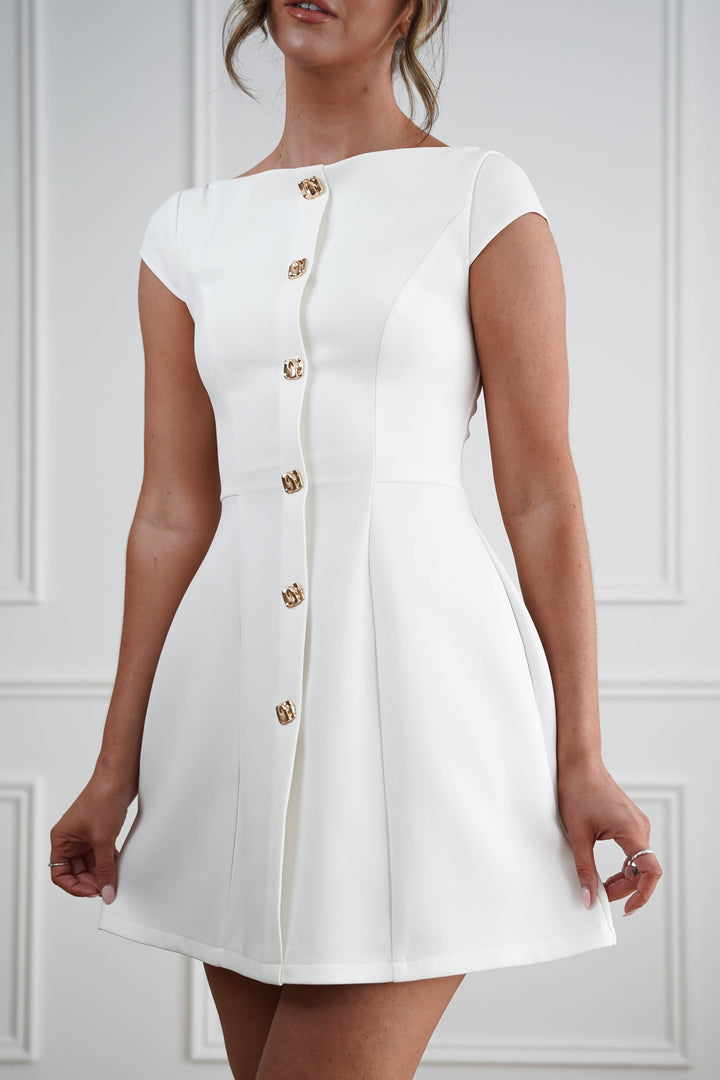 Desiree Cap Sleeve Mini Dress | White