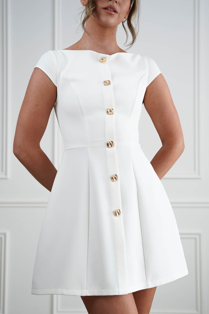 Desiree Cap Sleeve Mini Dress | White
