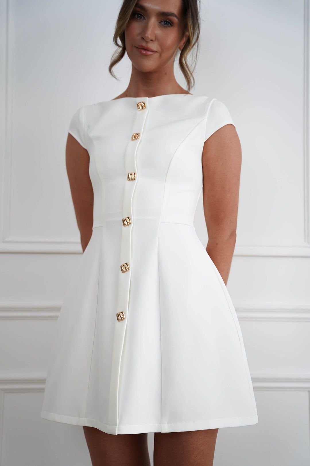 Desiree Cap Sleeve Mini Dress | White