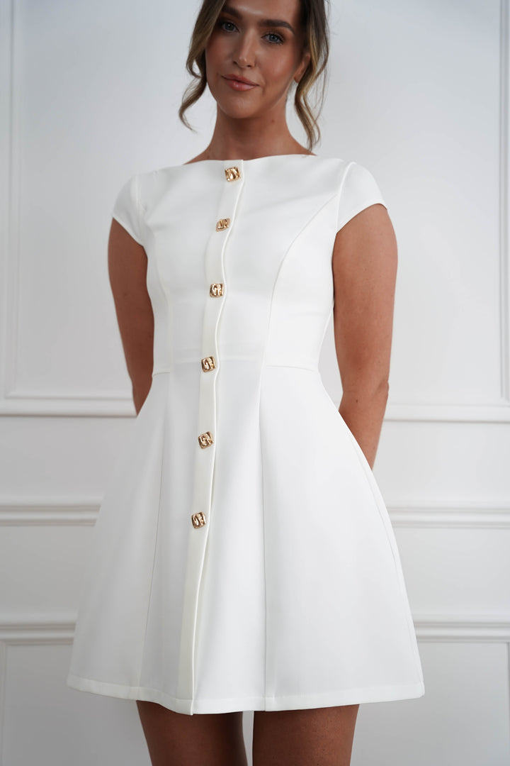 Desiree Cap Sleeve Mini Dress | White