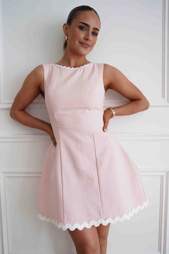 Indiana Scallop Trim Mini Dress | Pink