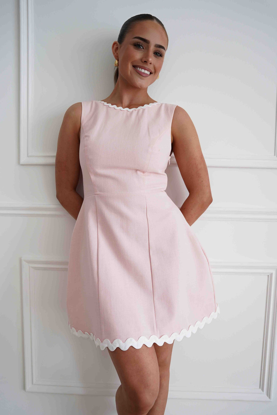 Indiana Scallop Trim Mini Dress | Pink