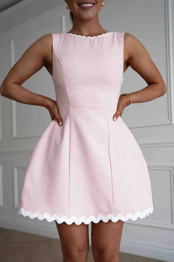 Indiana Scallop Trim Mini Dress | Pink