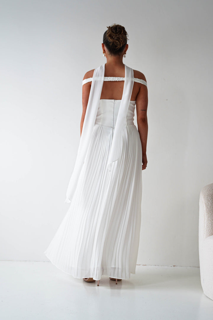 Kelsea Off The Shoulder Pleated Maxi Dress | White