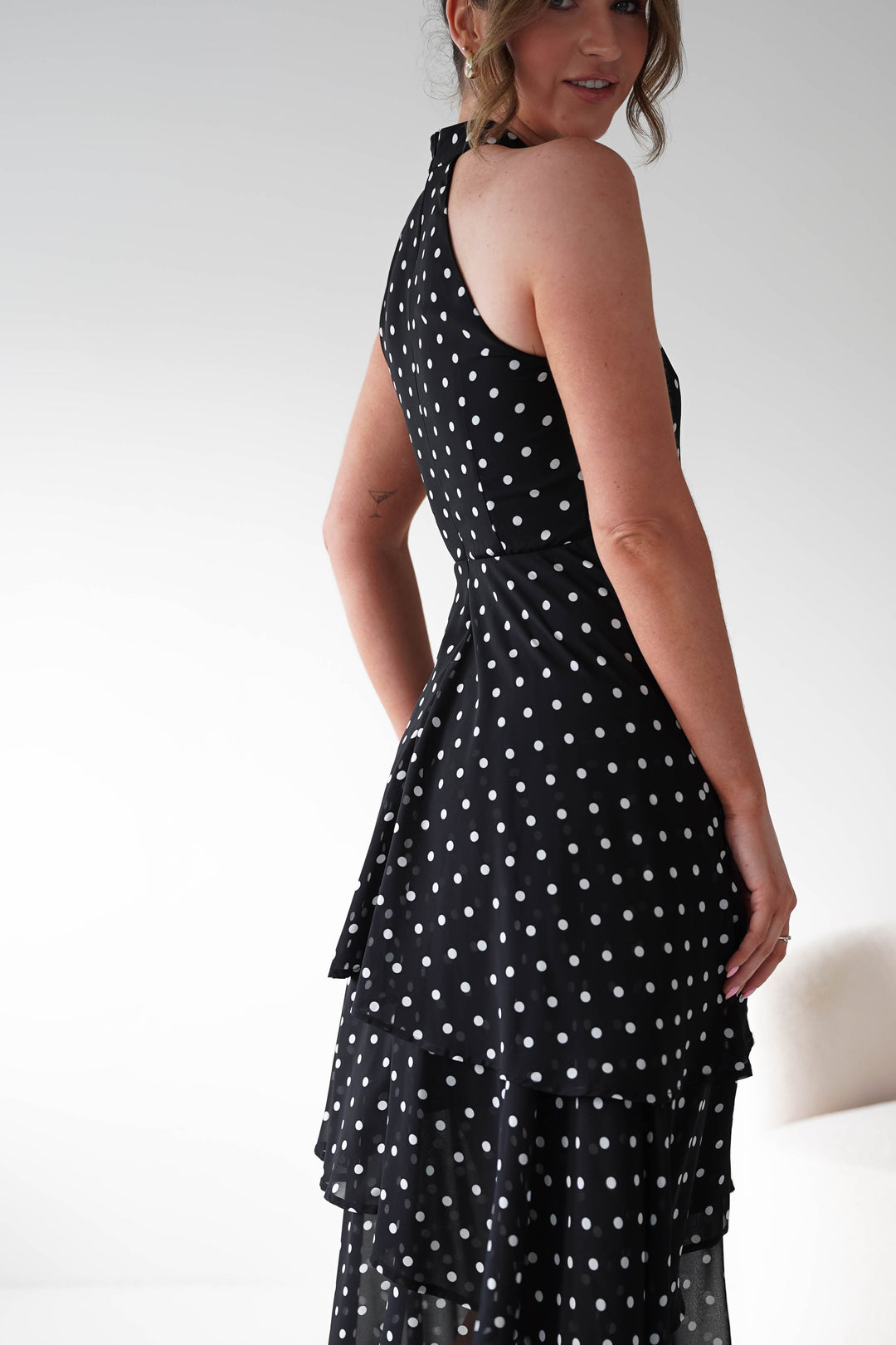 Seville Polka Dot Tiered Maxi Dress | Black