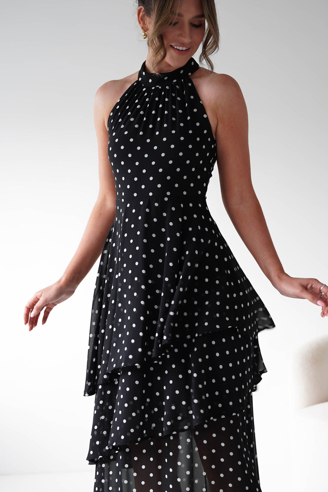 Seville Polka Dot Tiered Maxi Dress | Black