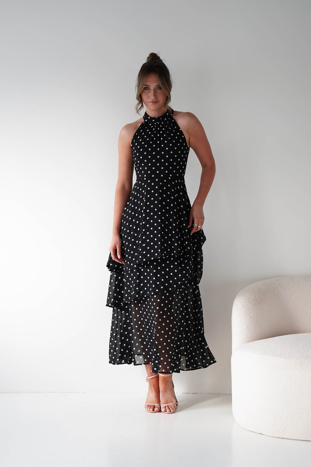 Seville Polka Dot Tiered Maxi Dress | Black