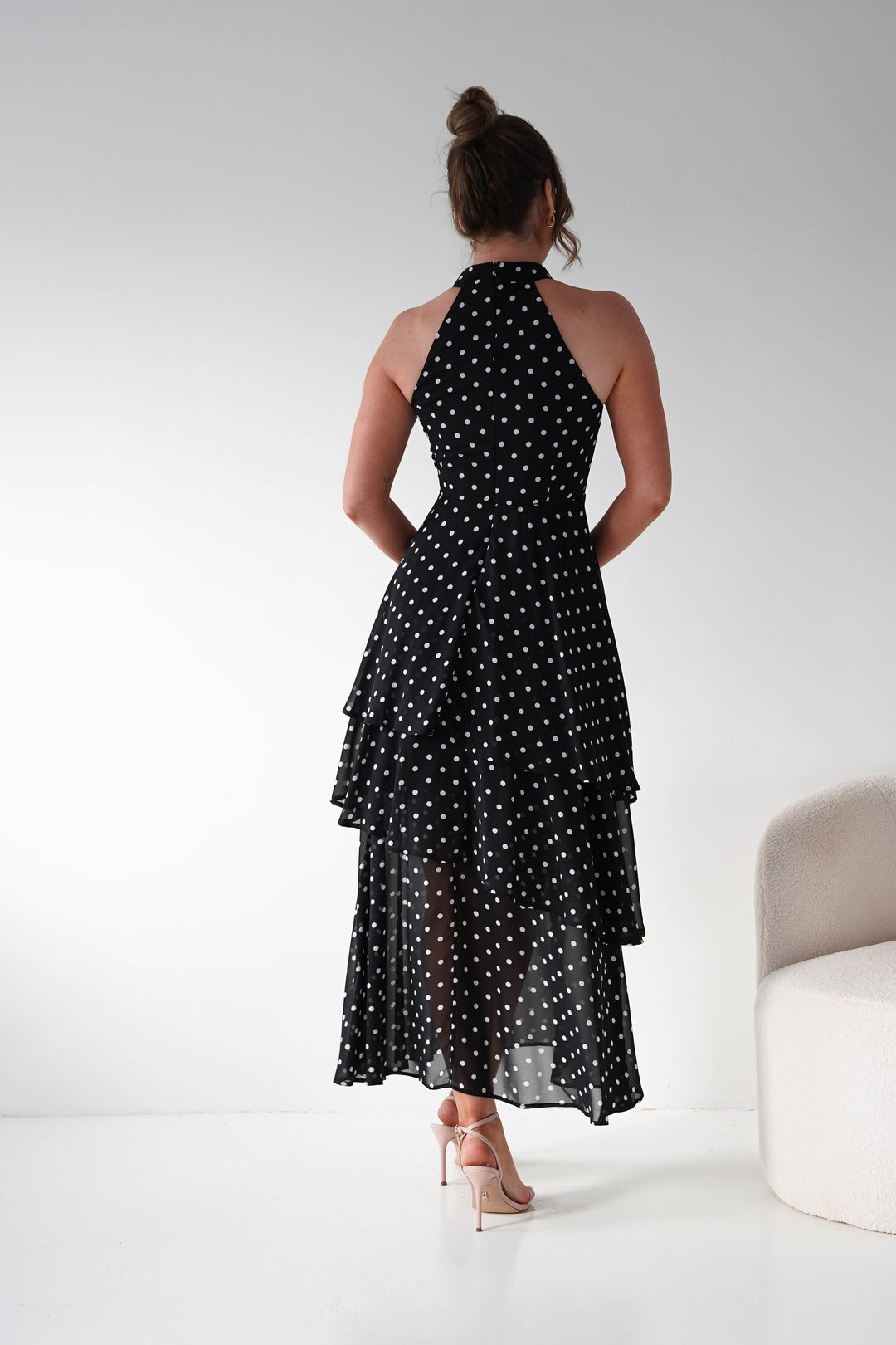 Seville Polka Dot Tiered Maxi Dress | Black