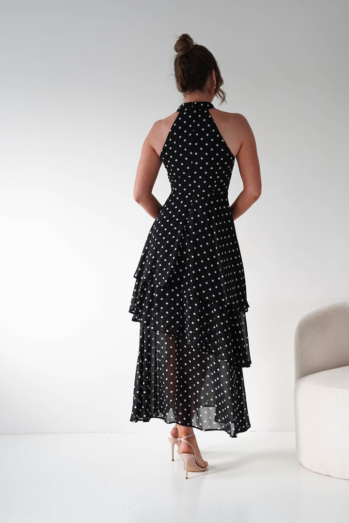 Seville Polka Dot Tiered Maxi Dress | Black