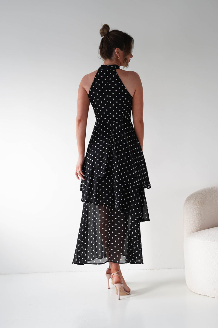 Seville Polka Dot Tiered Maxi Dress | Black