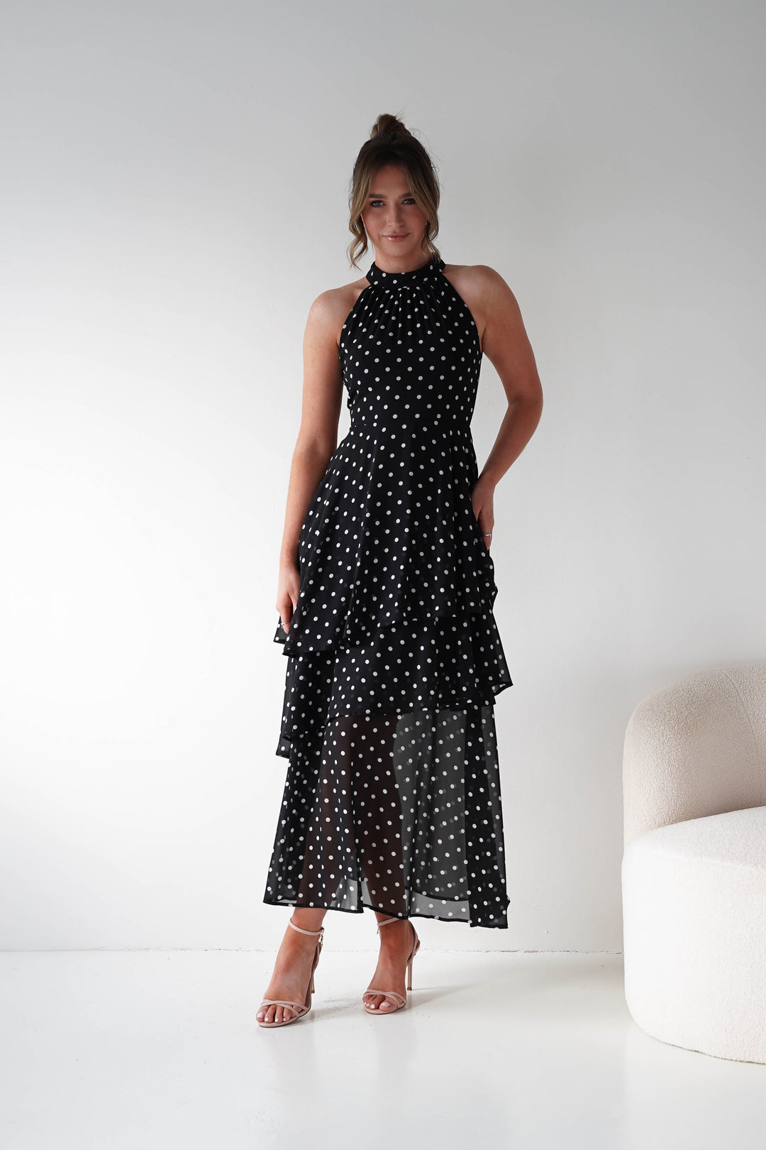Seville Polka Dot Tiered Maxi Dress | Black