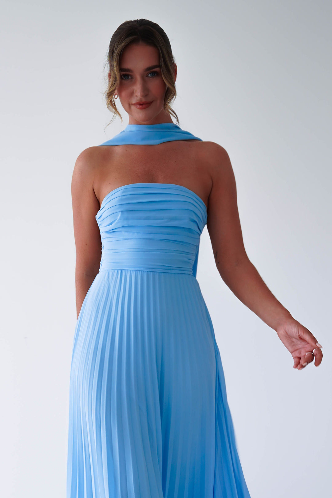 Vasanti Pleated Strapless Maxi Dress | Blue