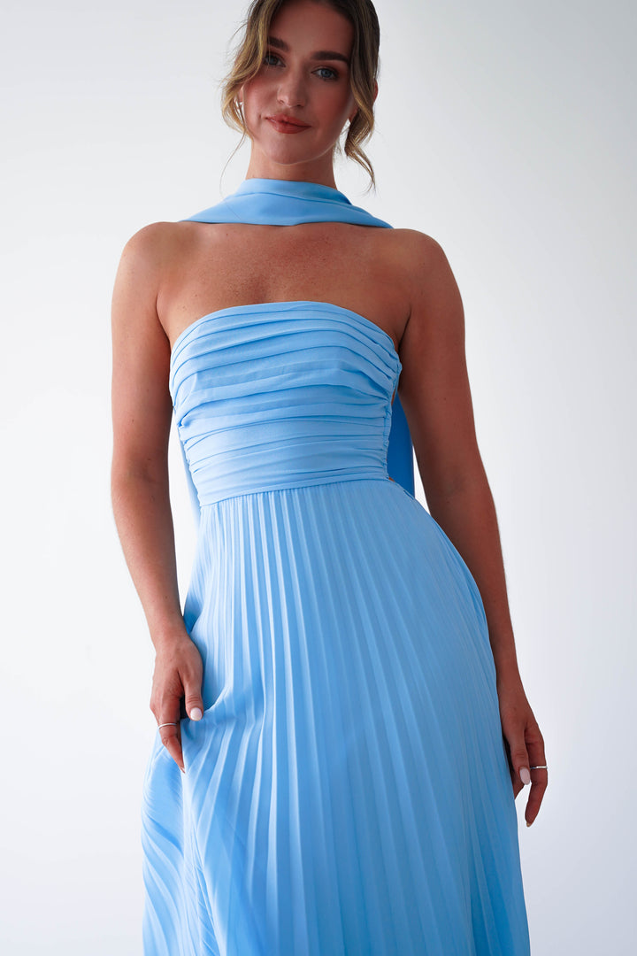 Vasanti Pleated Strapless Maxi Dress | Blue