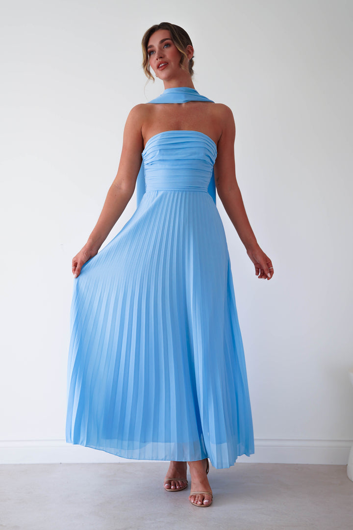 Vasanti Pleated Strapless Maxi Dress | Blue