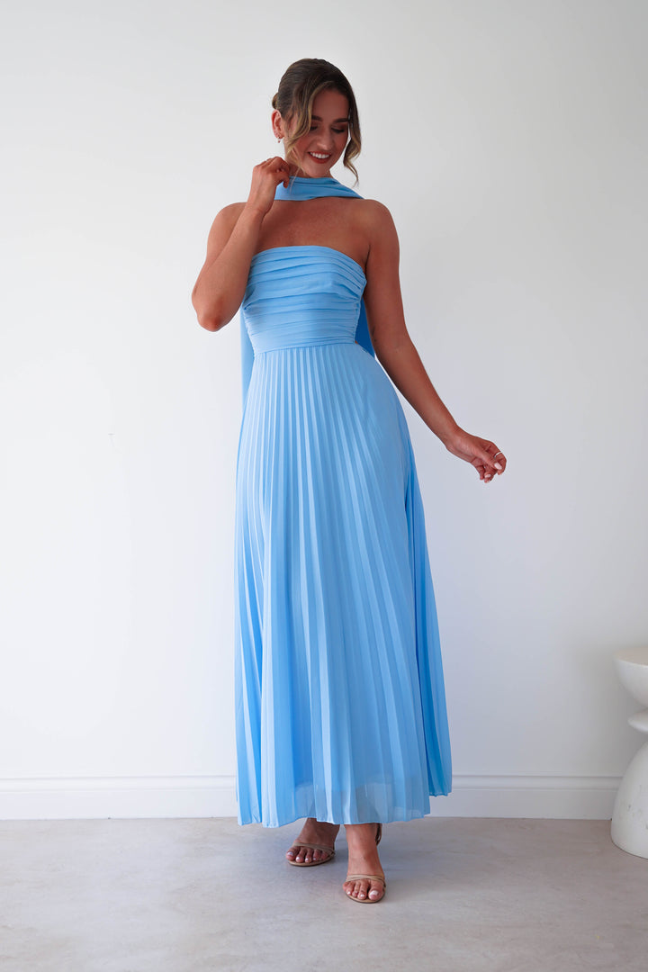 Vasanti Pleated Strapless Maxi Dress | Blue
