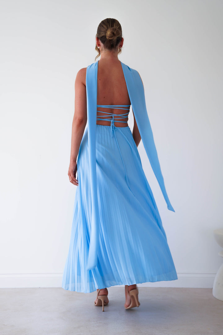 Vasanti Pleated Strapless Maxi Dress | Blue