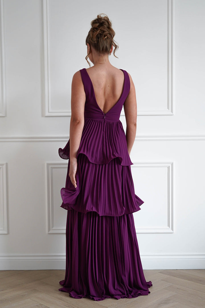 Vina Tiered Pleated Layered Maxi Dress | Plum