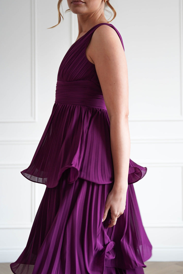 Vina Tiered Pleated Layered Maxi Dress | Plum