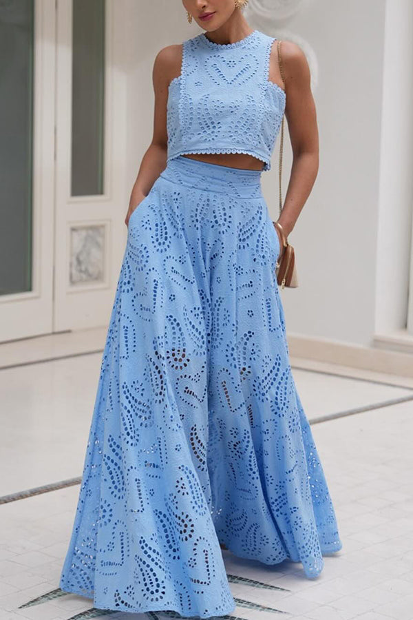 Larissa™ Set: Embroidered Top and High-Waisted Maxi Skirt