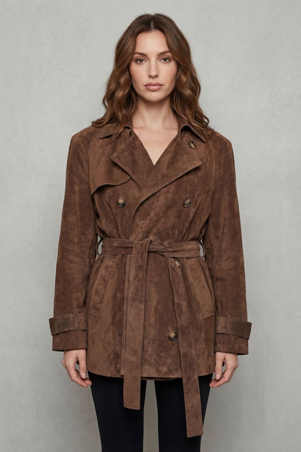 Valvetti – Double-breasted silhouette – Suede trench coat