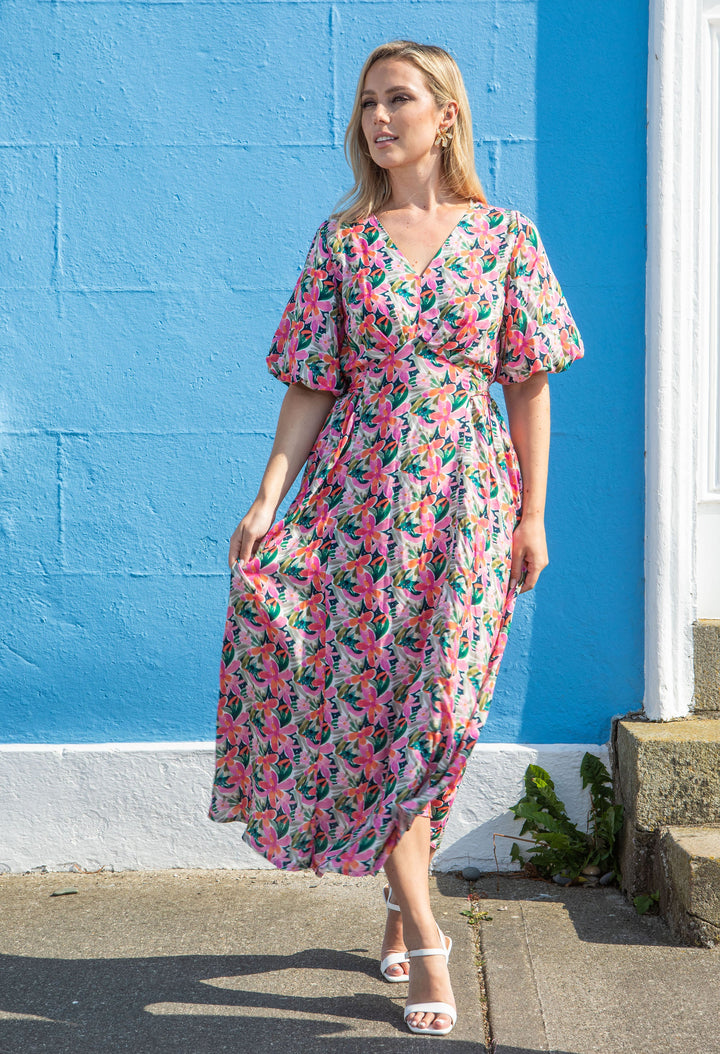 Zia Puff Sleeve Floral Midi Dress