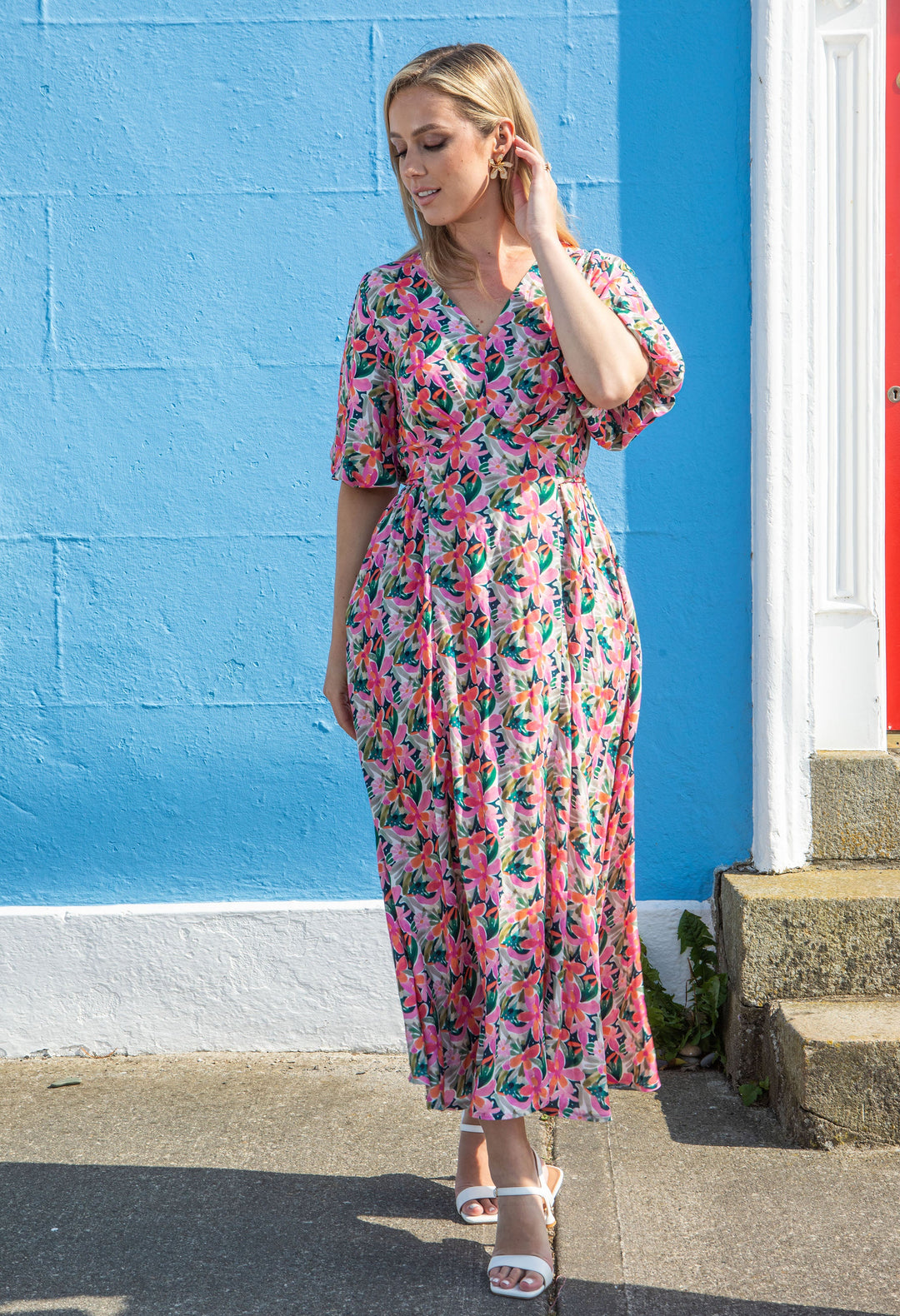 Zia Puff Sleeve Floral Midi Dress