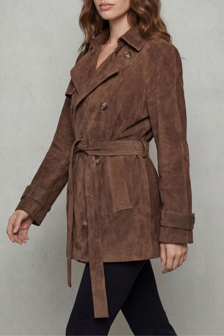 Valvetti – Double-breasted silhouette – Suede trench coat