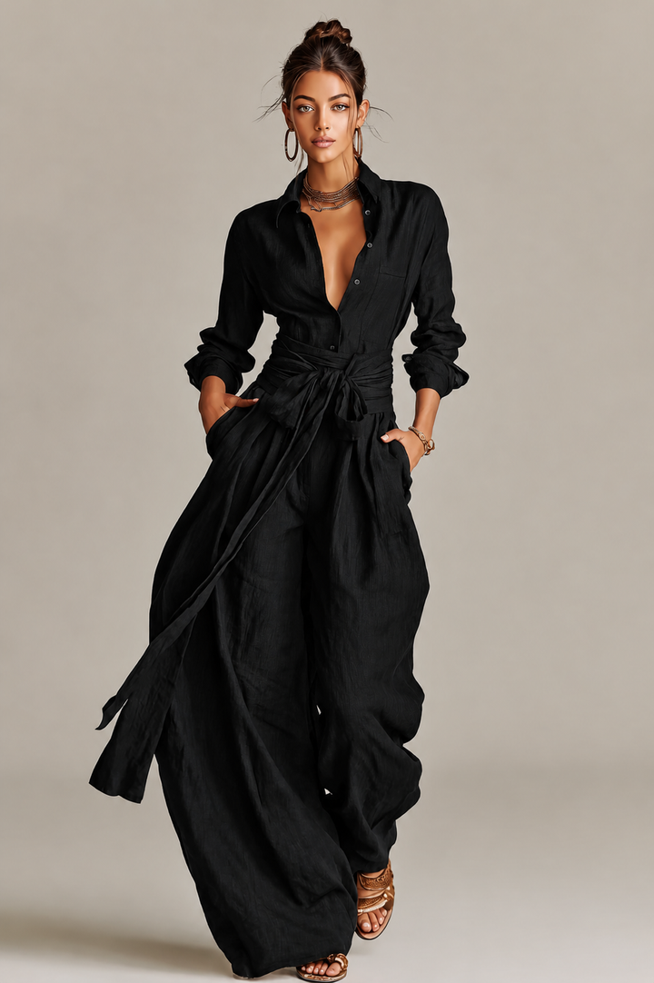 Noémie | Elegant fluid jumpsuit with belt and wide cut