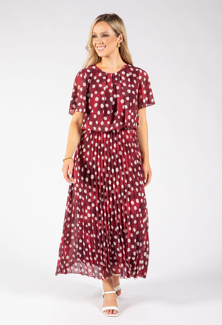 Polka Dot Plisse Pleated Midi Dress