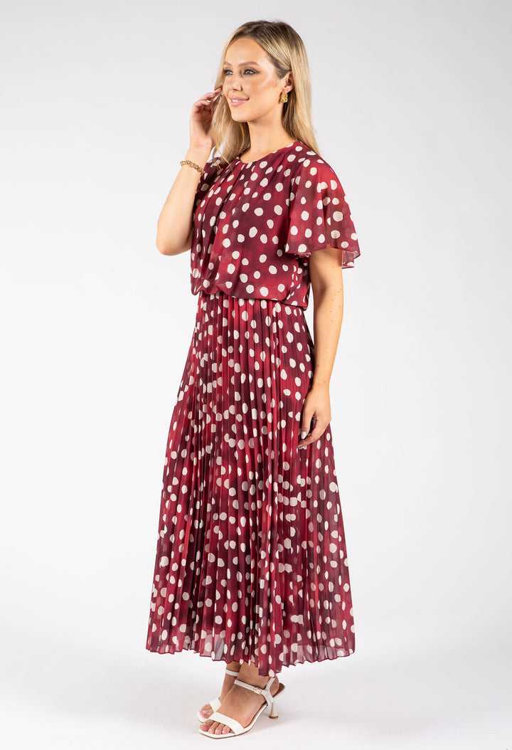 Polka Dot Plisse Pleated Midi Dress