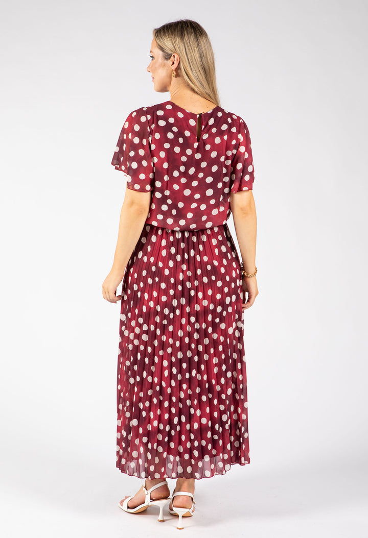 Polka Dot Plisse Pleated Midi Dress