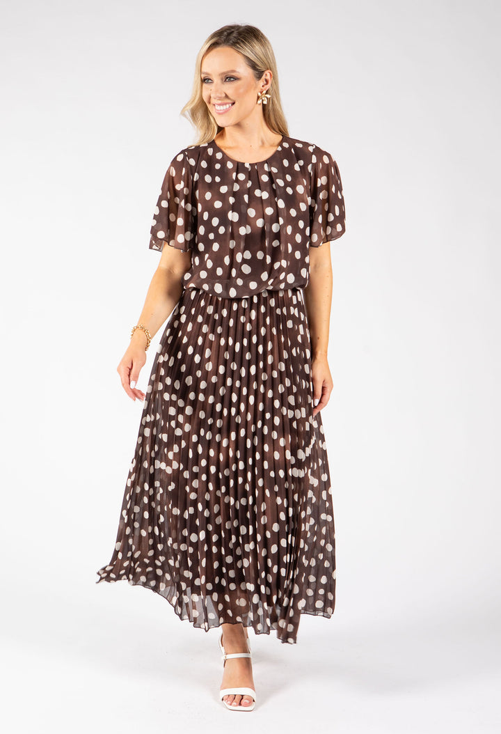 Polka Dot Plisse Pleated Midi Dress