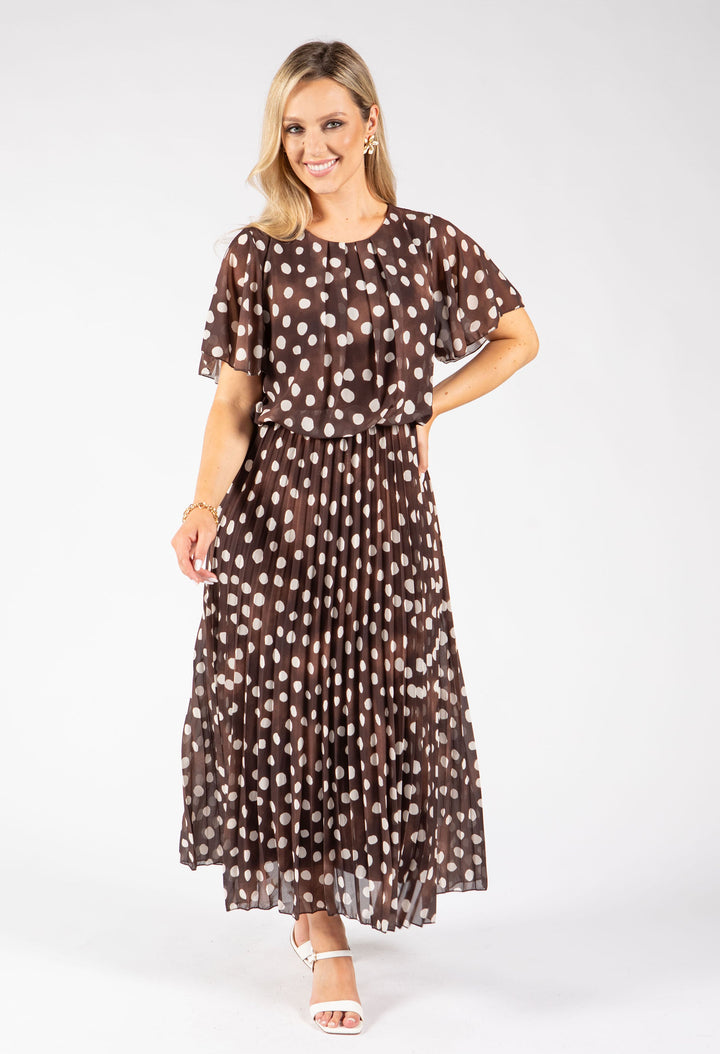 Polka Dot Plisse Pleated Midi Dress